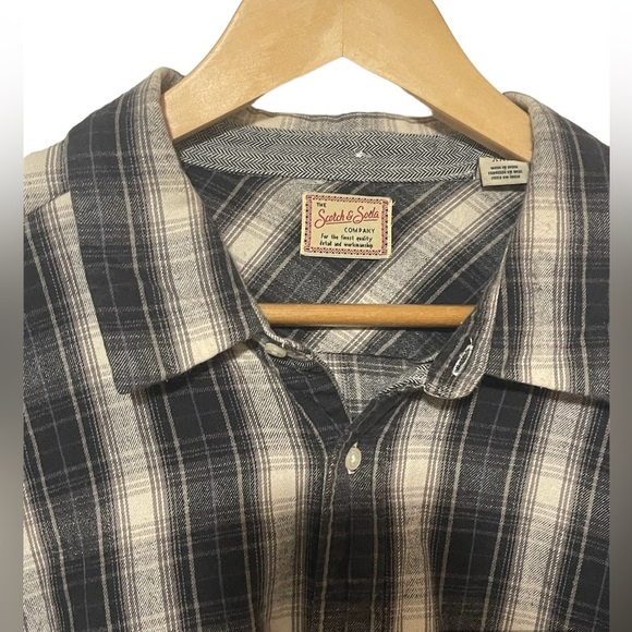 Scotch & Soda Men's XXL Black & Grey Long Sleeve Flannel Button Down Shirt - Picture 4 of 5